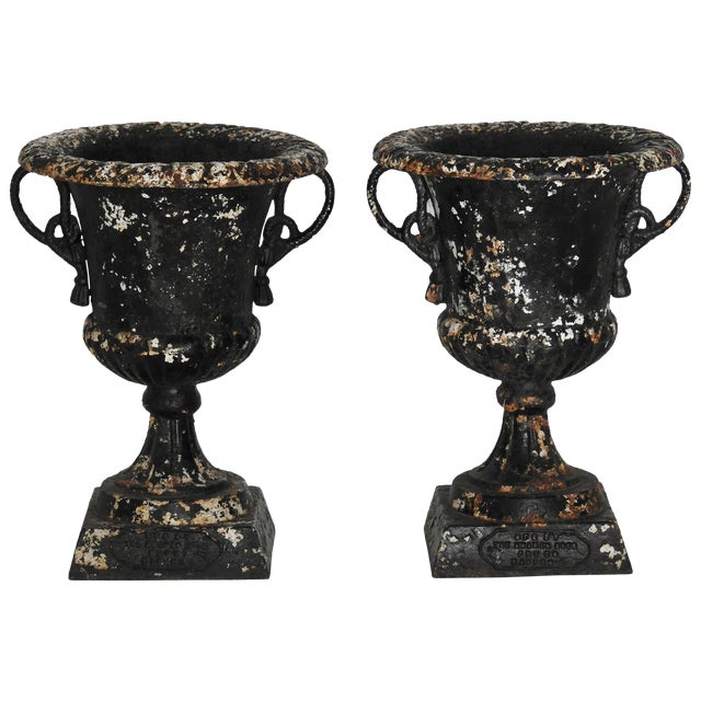 Pair of 19th Century Cast Iron Planters With Rope Designed Handles For Sale