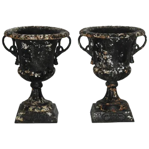 Pair of 19th Century Cast Iron Planters With Rope Designed Handles