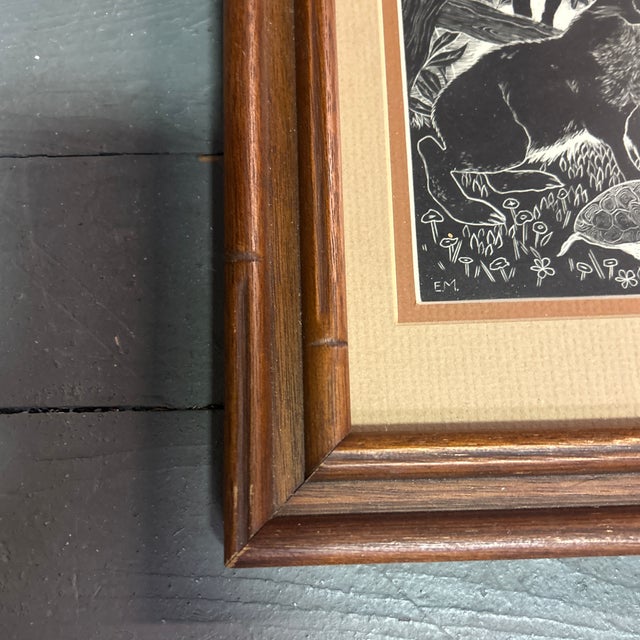 Folk Art 1970’s Original Folk Art Turtle and Rabbit Scratchboard Print For Sale - Image 3 of 4