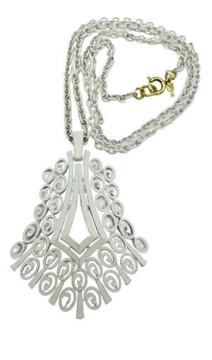 Circa 1960s Crown Trifari White Enamel Statement Pendant Necklace