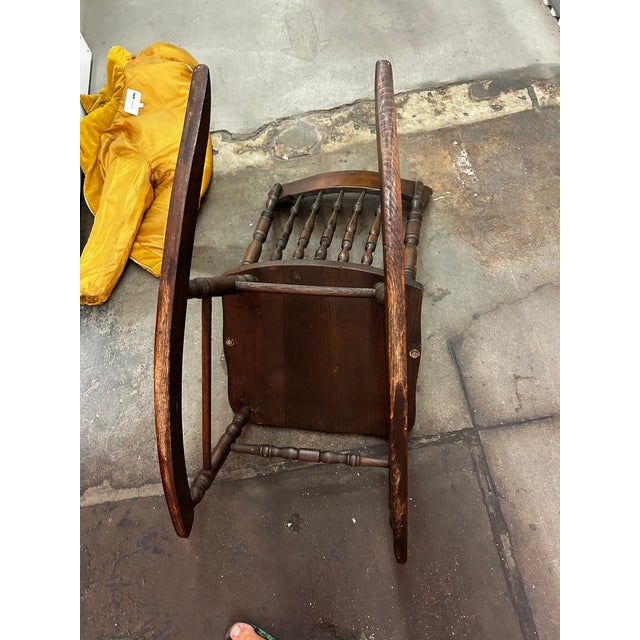 Wood Early 1900s Oak Spindle Back Rocking Chair For Sale - Image 7 of 8
