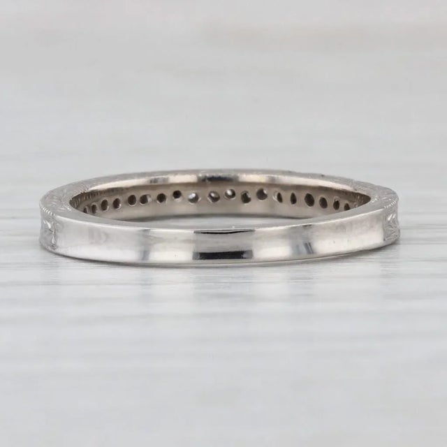 0.10ctw Diamond Wheat Etched Wedding Ring 14k White Gold Size 7 Stackable Band For Sale - Image 4 of 8