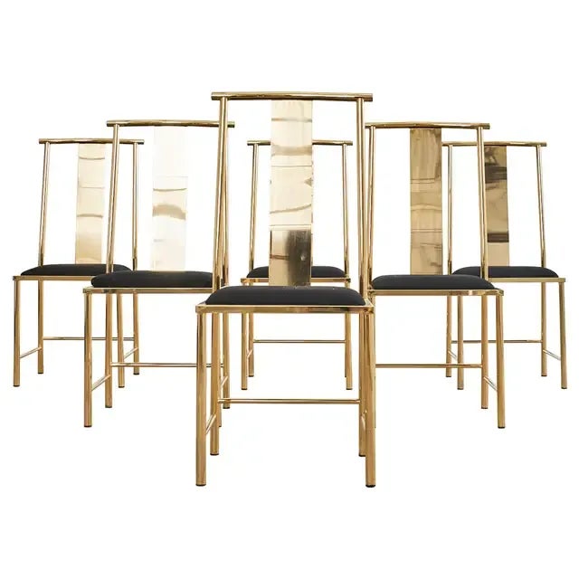 Set of Six Gilded Steel Chinese Officials Hat Dining Chairs For Sale - Image 13 of 13