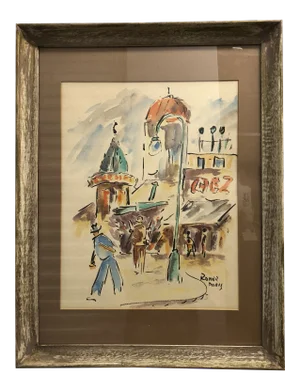 Vintage "Paris Street Scene" Watercolor Painting by Fred Roner