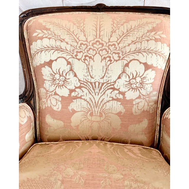 Maison Jansen Antique Louis XV Style Bergère With a Carved Wood Frame, Upholstered Back, Outscrolled Arms & Cabriole Legs For Sale - Image 4 of 12