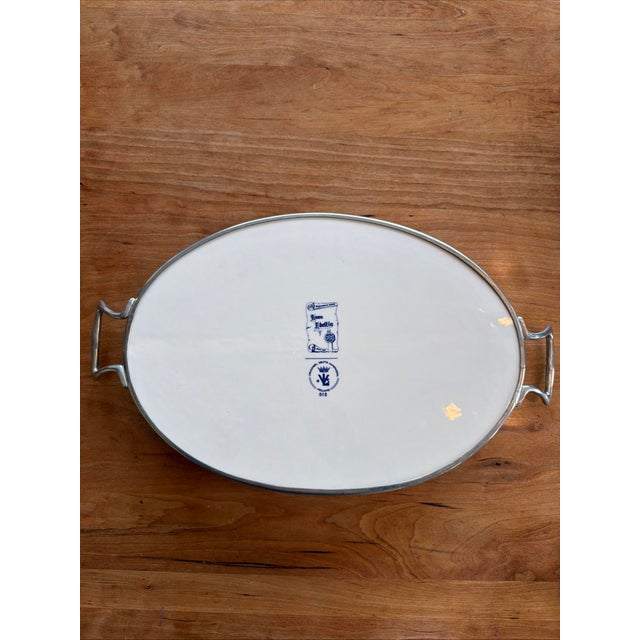Delft Large Dutch Delft Blue Flora Serving Tray W Silver Plate Handles 18.5" Holland For Sale - Image 4 of 4