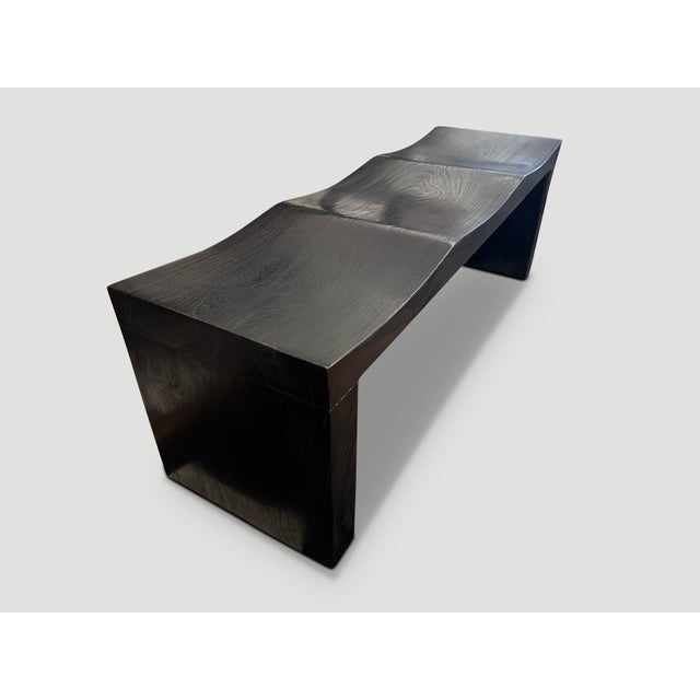2010s Andrianna Shamaris Triple Burnt Teak Wood Wave Bench For Sale - Image 5 of 5