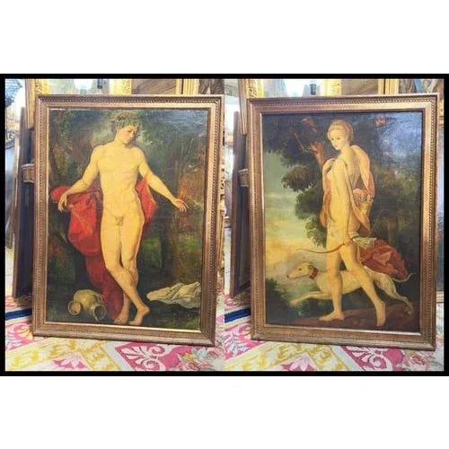 European School Artist, Bacchus and Diana, Oil on Canvases, Set of 2 For Sale - Image 6 of 7