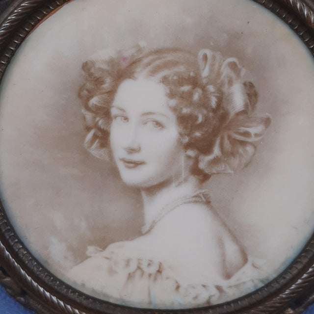Antique Framed Miniatures of Ladies, Early 1900s, Set of 2 For Sale - Image 6 of 11