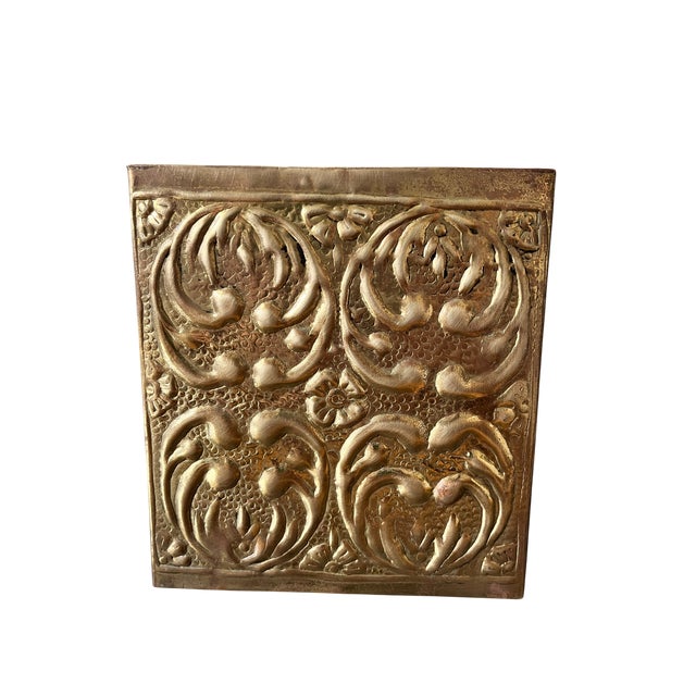 1980s Vintage Solid Brass Embossed Floral Tissue Box Cover – Arts & Crafts, Art Nouveau, Boho For Sale - Image 5 of 8