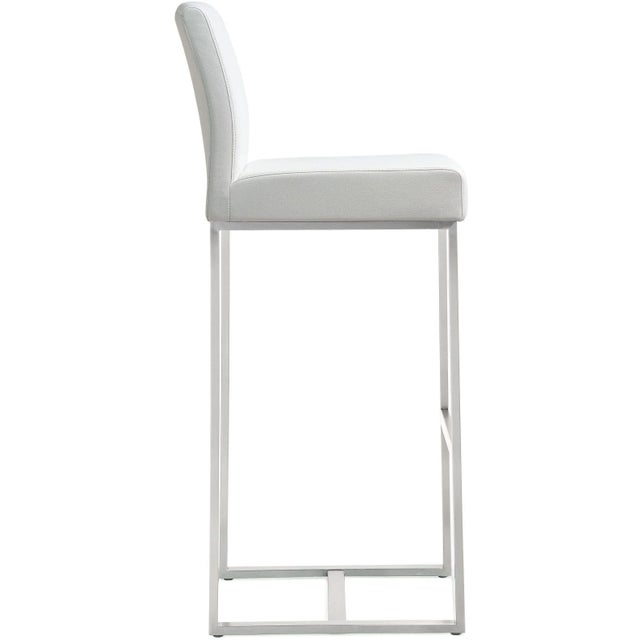 Transitional Denmark White Vegan Leather & Steel Bar Stools - Set of 2 For Sale - Image 3 of 11