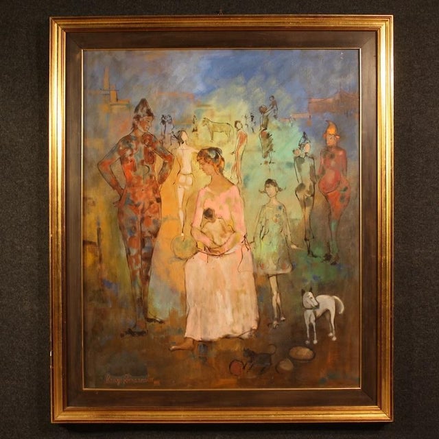 Italian Artist, Family of Acrobats, 1981, Mixed Media on Canvas For Sale - Image 16 of 16