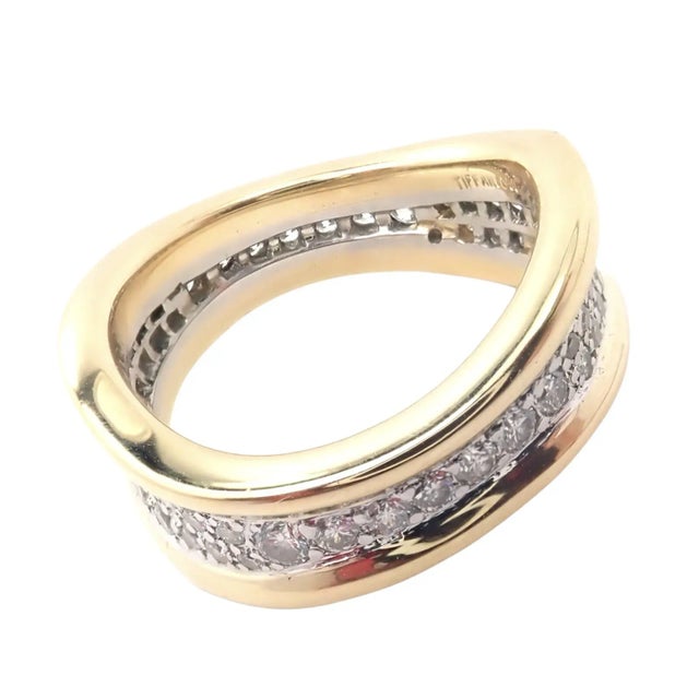 Contemporary Tiffany & Co. 18k Yellow Gold Platinum Diamond Wave Band Ring, size 5.75 For Sale - Image 3 of 6