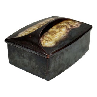 Vintage Japanese Mid-Century Modern Brown Glazed Ceramic Box For Sale