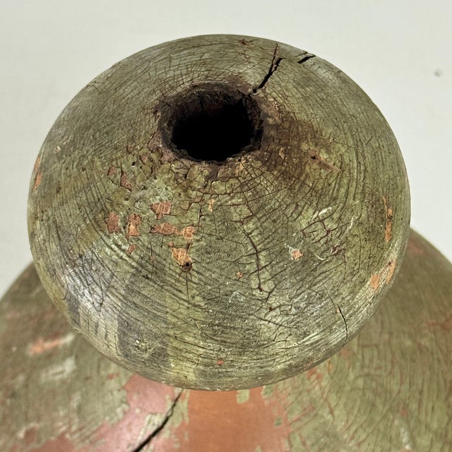 Green Pair of 19th C. Architectural Salvaged Large Onion Shaped Wood Finials, Painted Green For Sale - Image 8 of 15