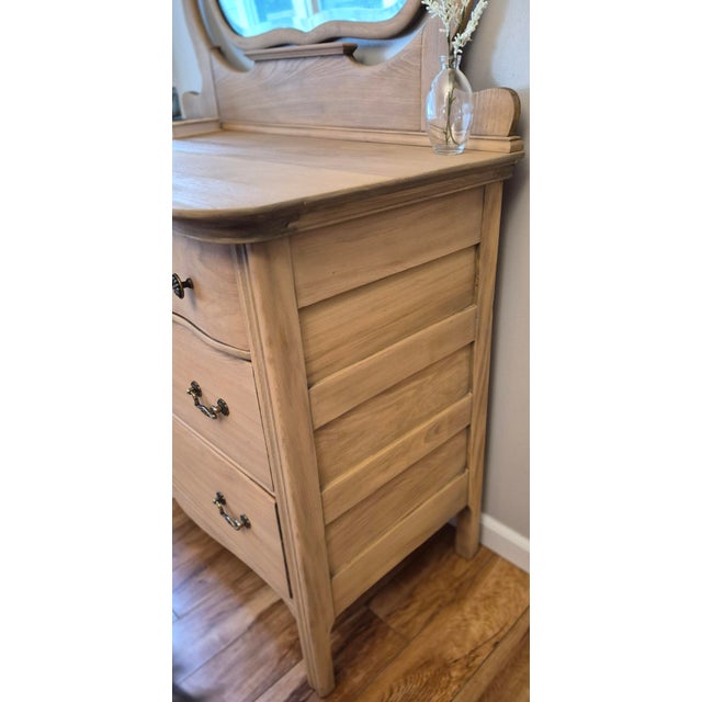 Early 20th Century Restored Antique 4 Drawer Dresser With Original Mirror For Sale - Image 5 of 10