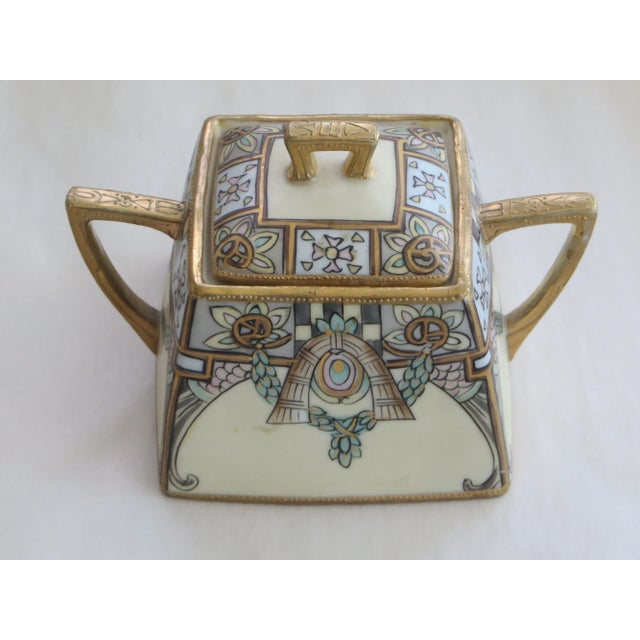 Gold Antique Early 20th Century Nippon Sugar Dish Hand Painted With Gold Overlay & Trim For Sale - Image 8 of 8