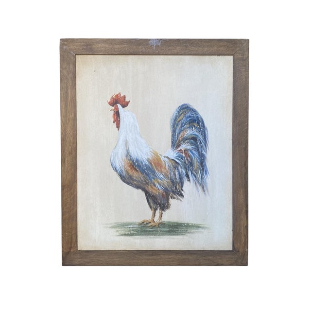 1920s Roosters, 1920s, Oil Paintings on Panel, Framed, Set of 4 For Sale - Image 5 of 10