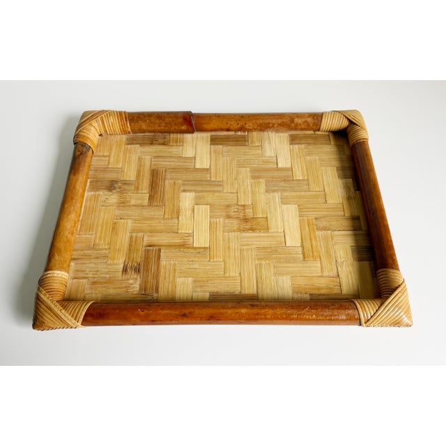 Vintage Woven Bamboo Rattan Tray, 1970s For Sale In Sacramento - Image 6 of 8
