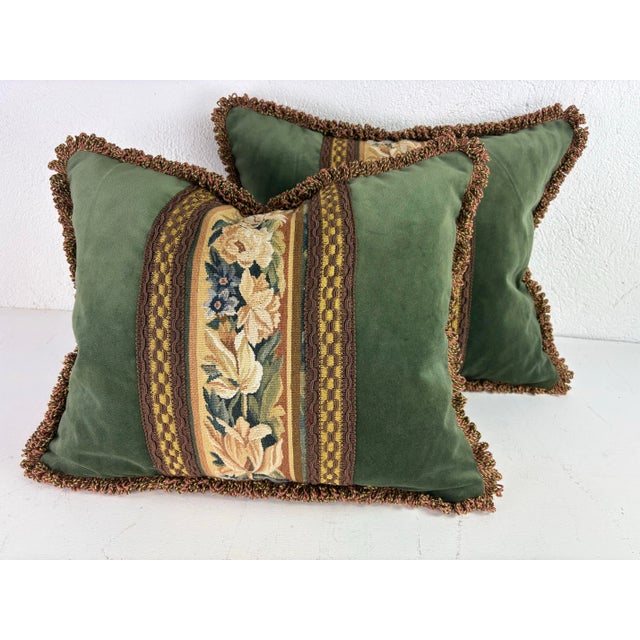 Vintage Handmade Botanical Aubusson Tapestry Pillows/Pair For Sale - Image 10 of 10