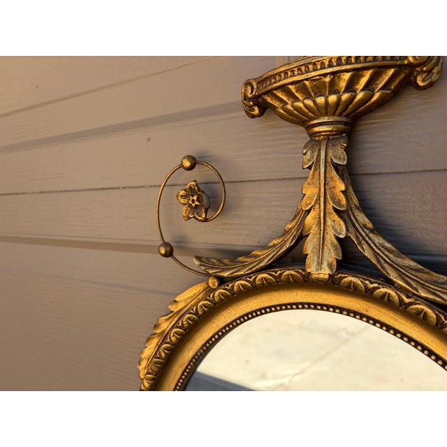 Early 20th Century Adam Style Neoclassical Giltwood Oval Mirror With Urn Crest For Sale - Image 11 of 17
