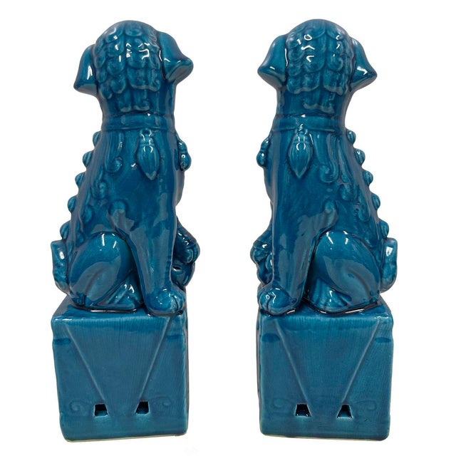 Vintage Chinese Porcelain Turquoise Foo Dog Figurines - A Pair For Sale - Image 10 of 10