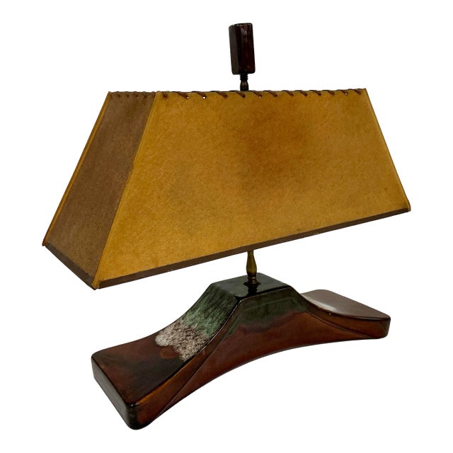 Midsentury Seramic Lamp With Original Parchment Shade For Sale