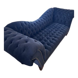 Upholstered Black Tufted Sofa & Ottoman For Sale