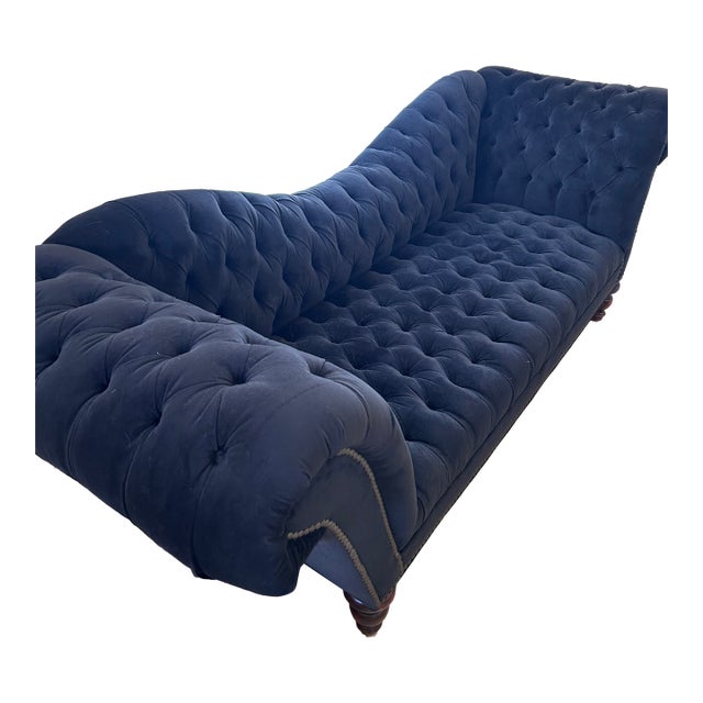 Upholstered Black Tufted Sofa & Ottoman For Sale