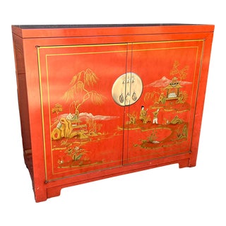 Mid 20th Century Baker Furniture Red Stenciled Chinoiserie Buffet For Sale