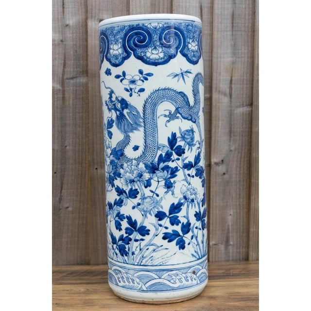 Blue Large 19th Century Chinese Qing Blue and White Twin Dragon Porcelain Vase For Sale - Image 8 of 18