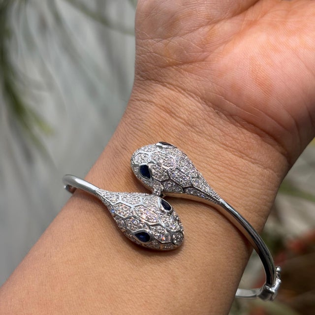 Luxury Double Headed Serpentine Cz Bangle in Sterling Silver by Carat&Her For Sale - Image 9 of 13