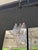 Six-light pendant lamp, large polyhedron-style glass diffusers in amethyst and light blue, metal frame, and overhauled...