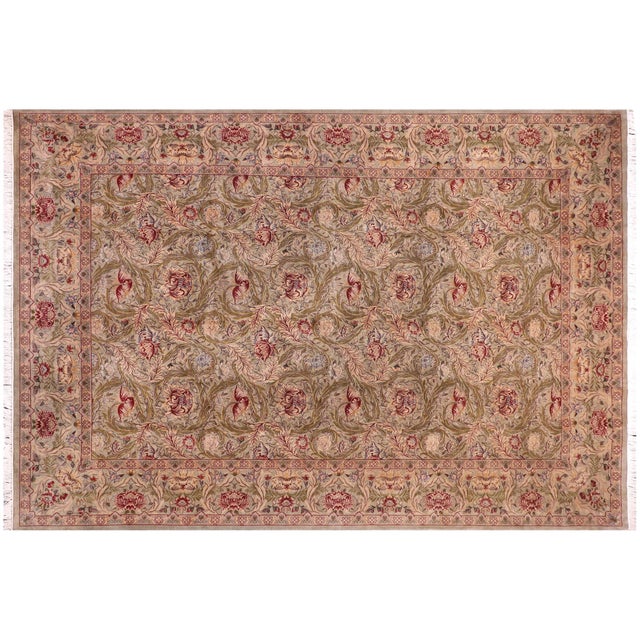 Beige Shabby Chic Marry Gold Pak-Persian Green/Beige Wool Rug - 10'0'' X 14'2'' For Sale - Image 8 of 8