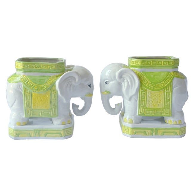 Figurative Vintage Ceramic Elephant Planters / Cachepots – Pair For Sale - Image 3 of 10
