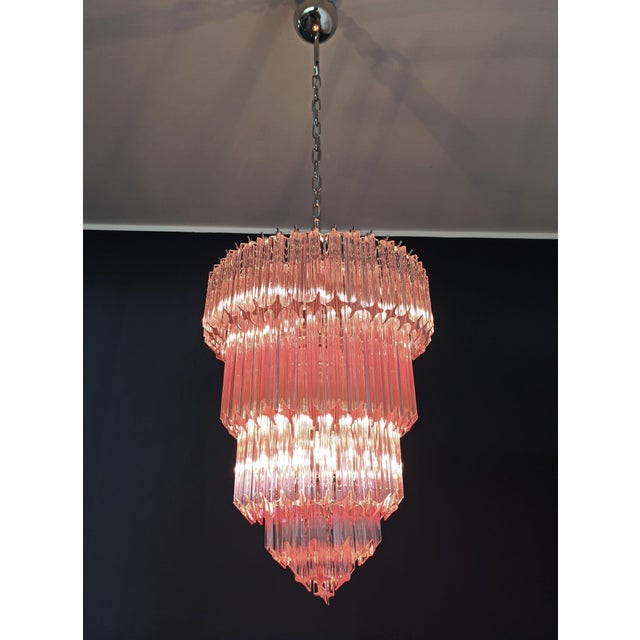 Murano Glass Chandelier with 112 Pink Quadriedri, 1990s For Sale - Image 9 of 18
