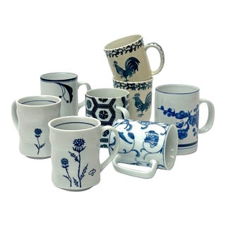 Assorted Classic Blue & White Ceramic Mug Curation - Group of 8 For Sale