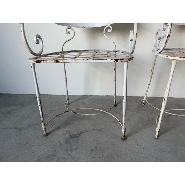 White Pair of Vintage Arhaus White Metal Garden Dining Armchairs With Scroll Arms For Sale - Image 8 of 12
