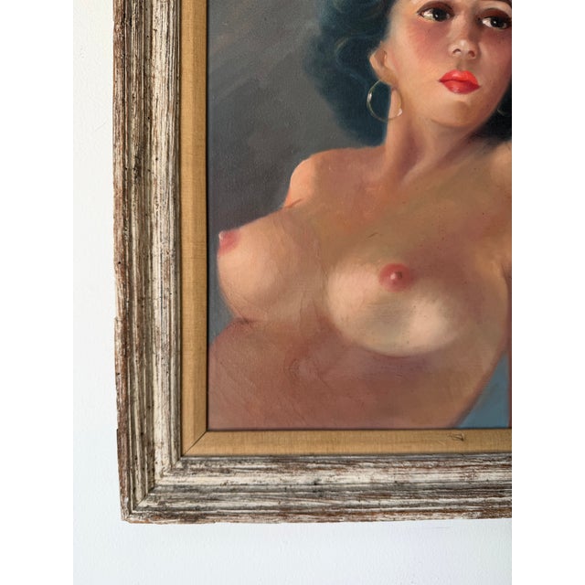 Brown 1960’s Vintage Female Nude Portrait Oil Painting on Canvas – Framed For Sale - Image 8 of 12