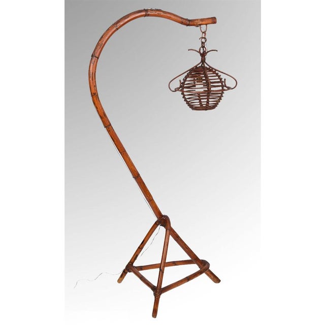 Mid-Century Modern Mid-Century Italian Bamboo and Rattan Floor Lamp, 1950s For Sale - Image 3 of 18