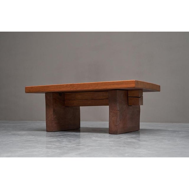 Robust Wabi Sabi Coffee Table in Solid Wood 1960s This is a very heavy and robust coffee table made out of solid wood....