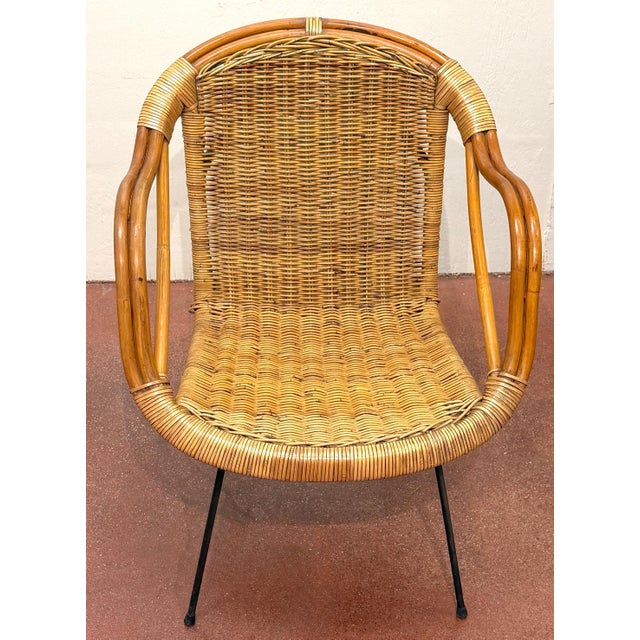Pair of Italian Bamboo and Rattan Club Chairs Attributed to Franco Albini, Italy For Sale - Image 10 of 12