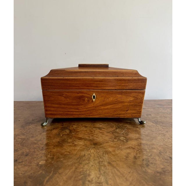 Fine quality antique George III tea caddy, having a quality antique George III satinwood tea caddy with a lift up lid...