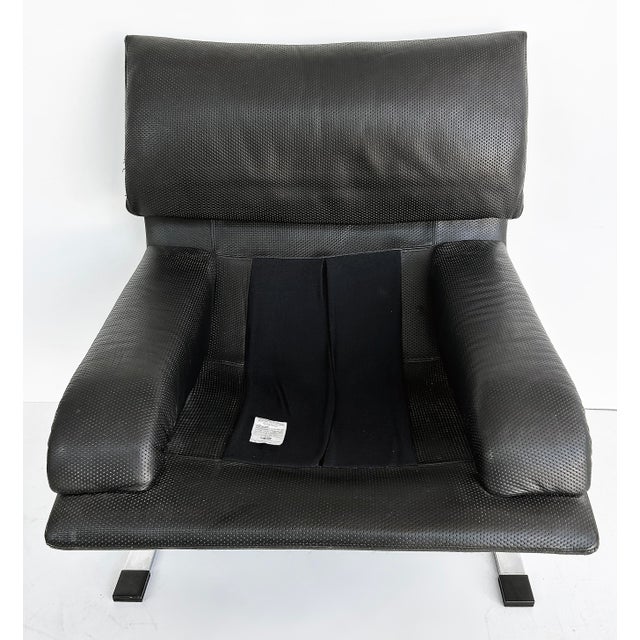 1980s Giovanni Offredi Saporiti Italia Onda Wave Chair, Black Leather, Chrome For Sale - Image 10 of 16