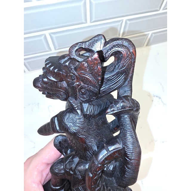 Wood Mid-Century Balinese Macassar Ebony Garuda and Naga Combat Sculpture (Mas, Bali) For Sale - Image 7 of 12