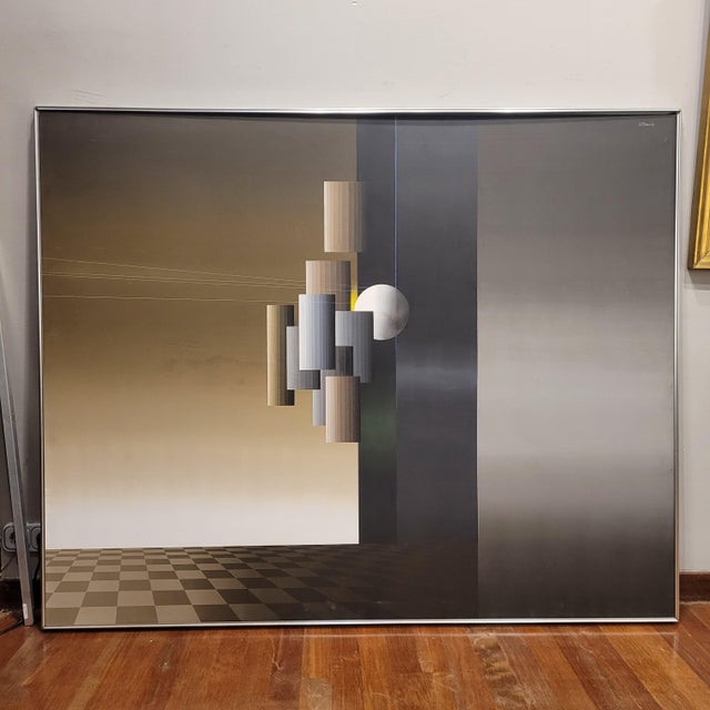 Andrés Segovia, Checkerboard Landscape, 20th Century, Acrylic on Canvas For Sale - Image 4 of 18