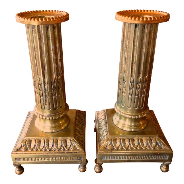 19th Century Bronze Fluted Candle Holders a Pair Chairish