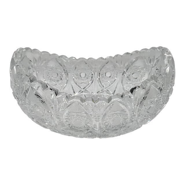 Vintage American Brilliant Style Cut Crystal Serving Bowl For Sale