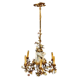 19th Century Louis XVI Gilt Bronze Meissen and Sevres Parian Chandelier