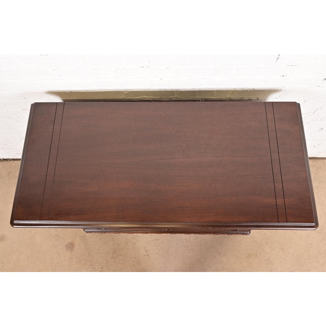 Berkey & Gay Antique English Tudor Carved Walnut and Burl Wood Bar Cabinet, Newly Refinished For Sale - Image 12 of 15